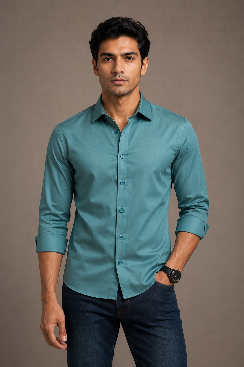 Plain Satin Shirt With Jeans Combo