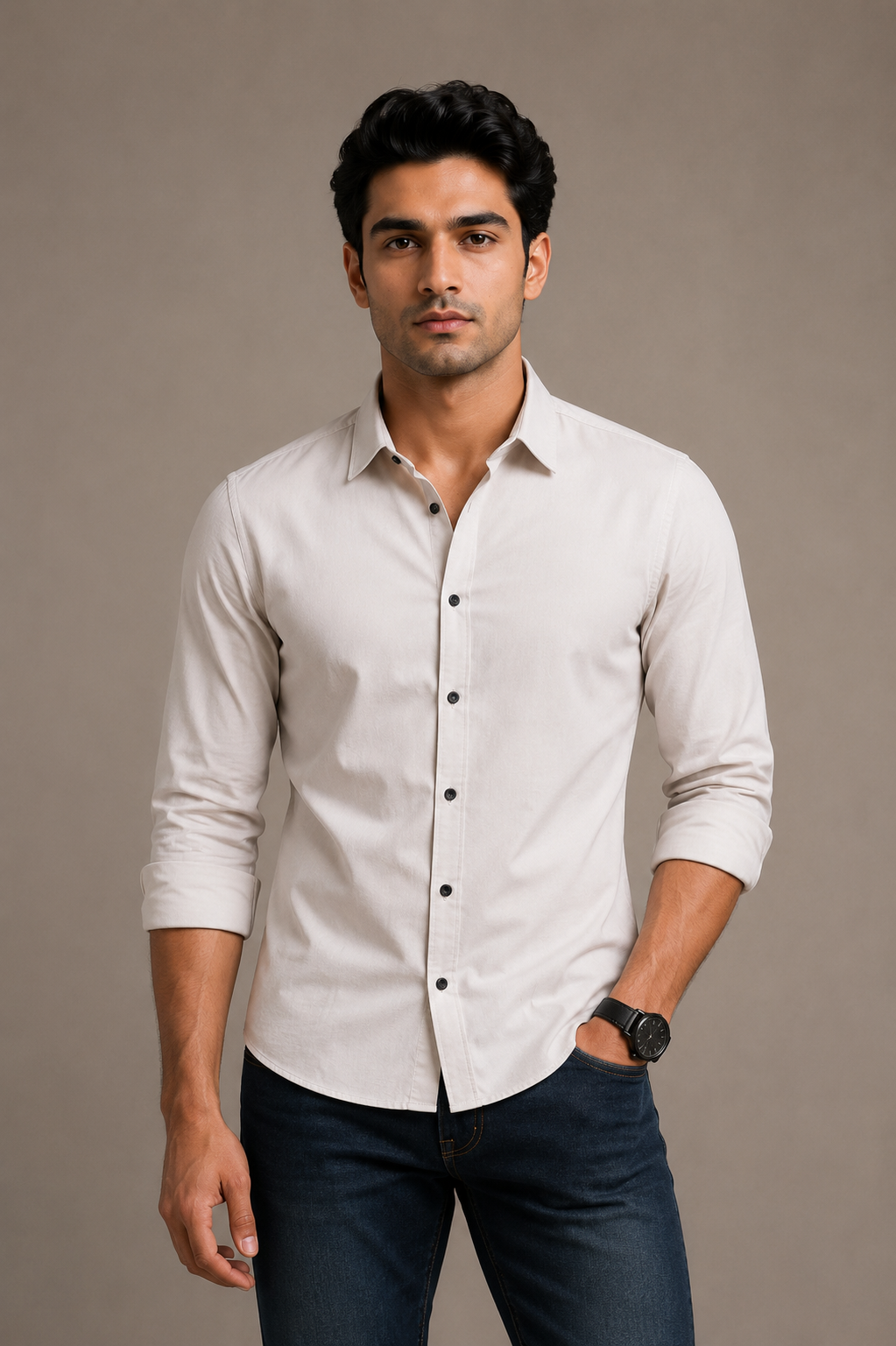 Plain Satin Shirt With Jeans Combo