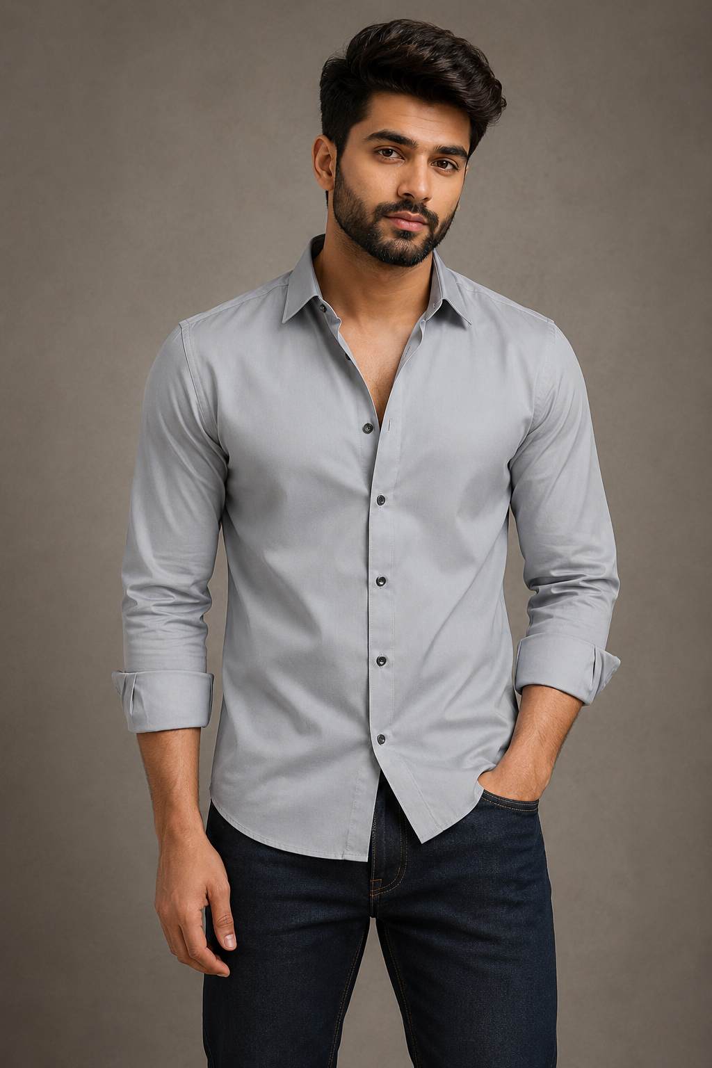 Plain Satin Shirt With Jeans Combo