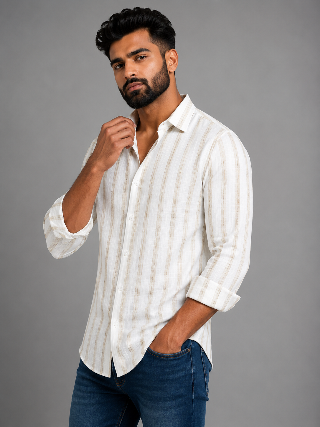 Linen Lining Shirt With Jeans Combo