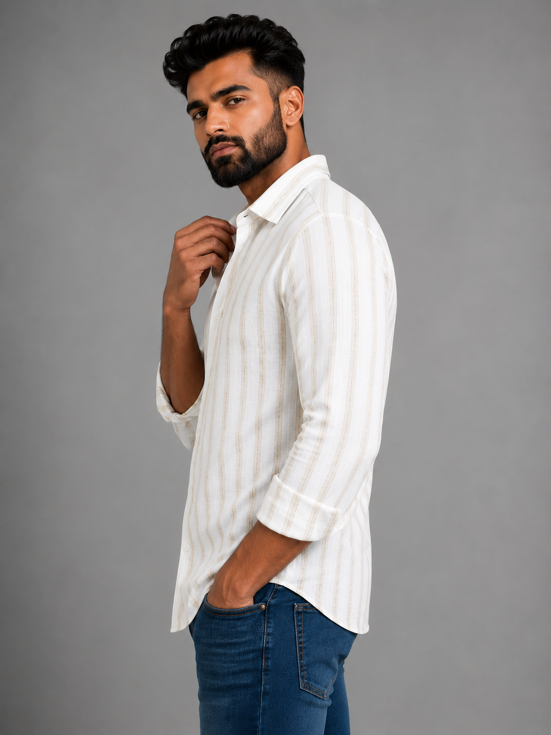 Linen Lining Shirt With Jeans Combo