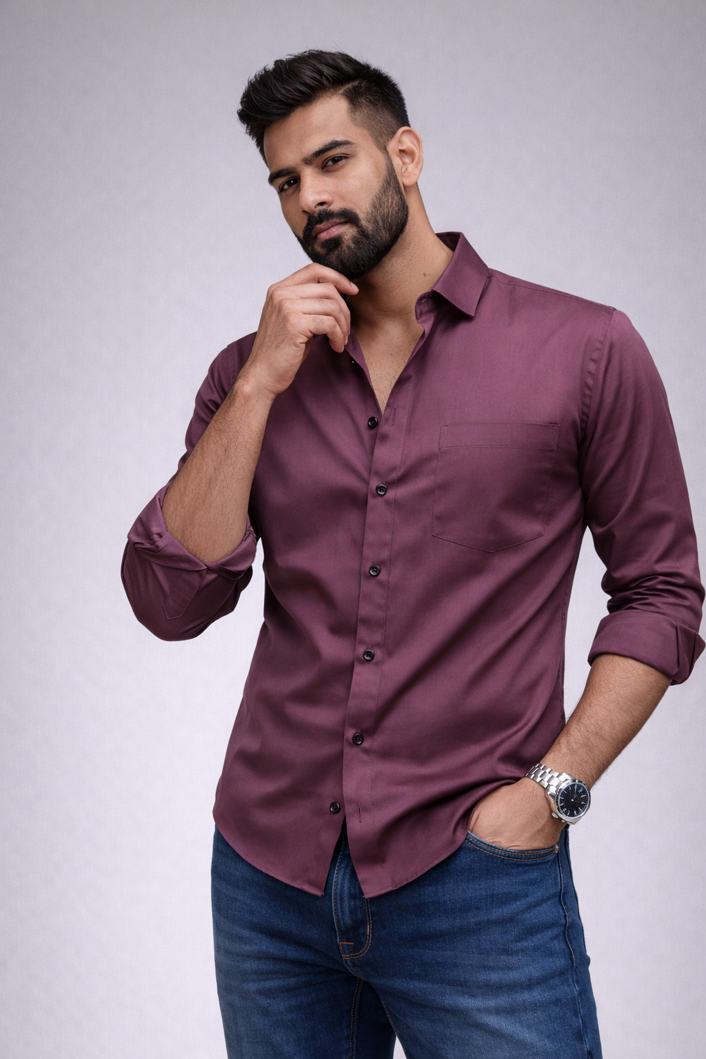 Satin Shirt With Jeans Combo