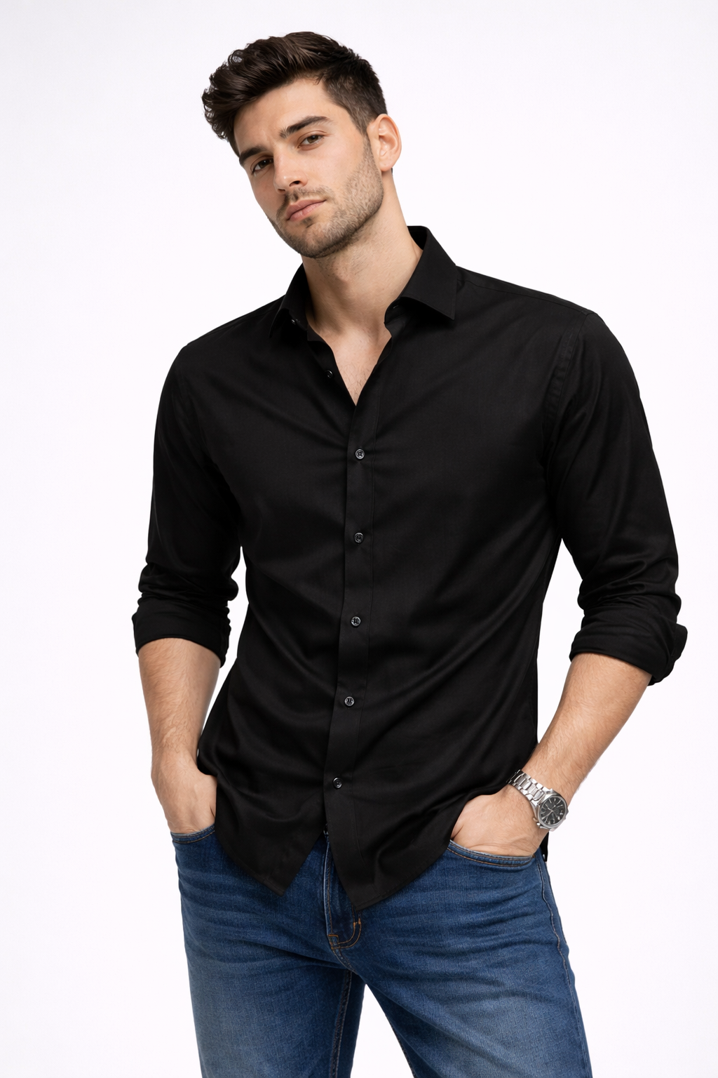 Satin Shirt With Jeans Combo