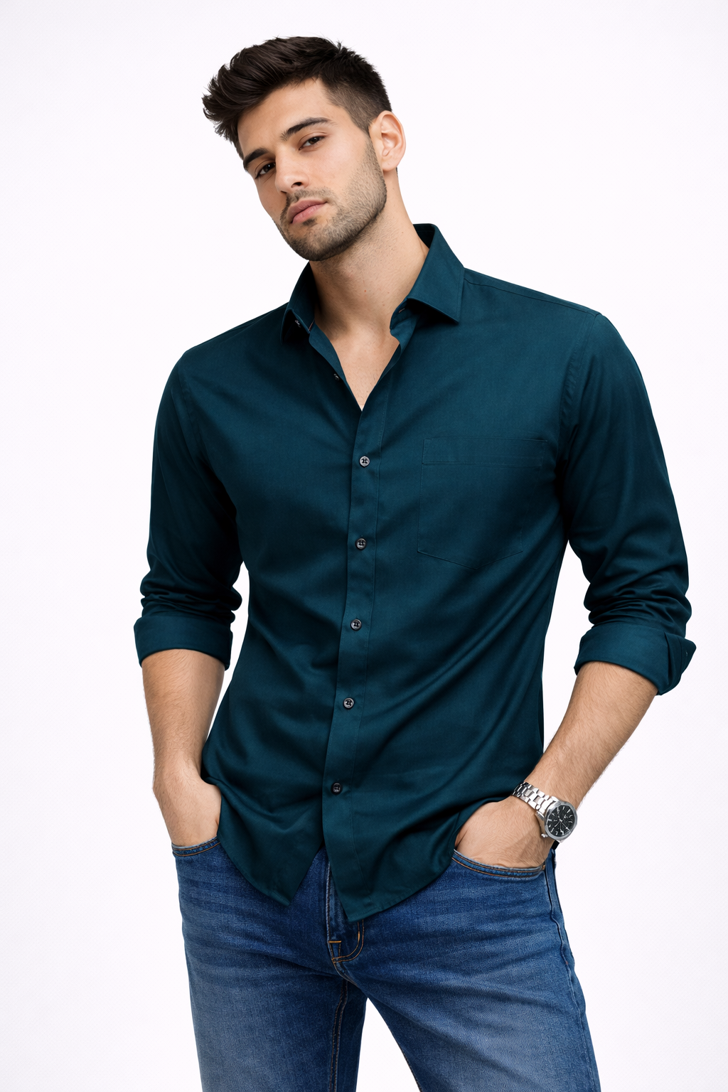 Satin Shirt With Jeans Combo
